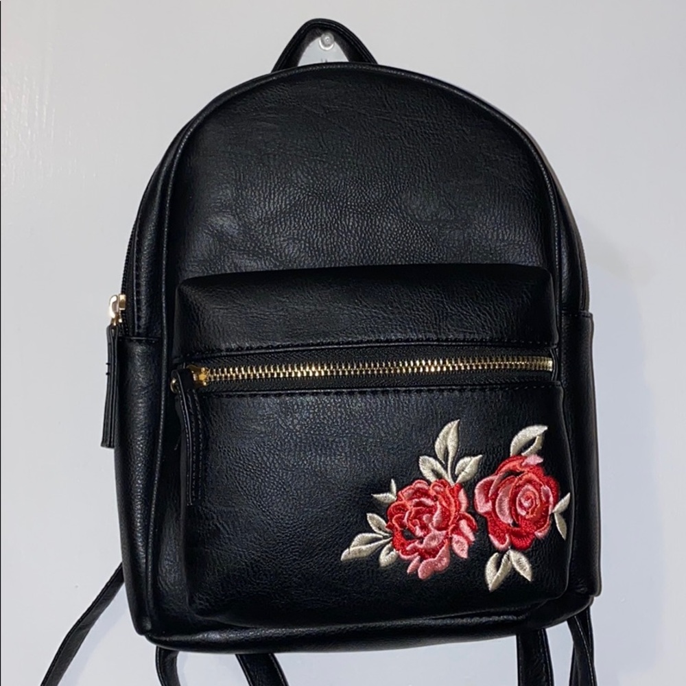 Embroidered Rose Mini Backpack